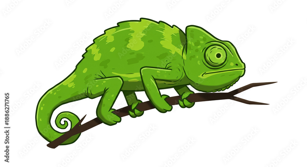 Fototapeta premium Pixel Art Green Chameleon On Branch With Gradient Background