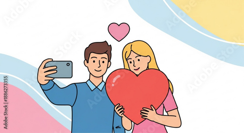 Couple taking selfie with heart symbol love and affection concept