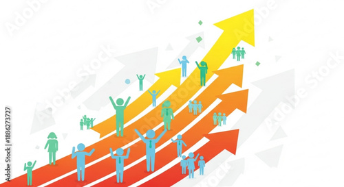 People climbing colorful arrows success and growth concept