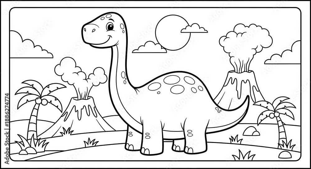 Fototapeta premium Dinosaur Coloring Page - A Fun Activity for Kids.