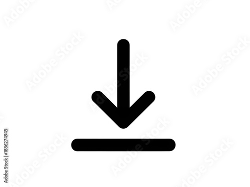 Download arrow icon in black style for communication and user interface design. Ideal for file download and data saving actions.