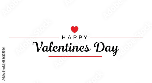 A simple valentine s day graphic features a red heart decorative lines and elegant cursive text stating happy valentines day