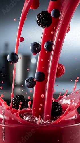Dynamic berry fusion in vibrant fluid streams and delightful splashes