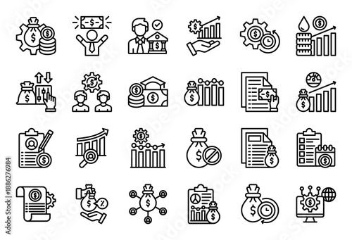 Financial Control Icon Collection Set. Clean Outline Icon Vector Illustration.