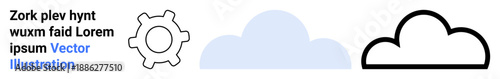 Technology, cloud computing, digital systems, data storage, software tools, process optimization. A gear icon and two cloud shapes, one outlined and the other light filled. Technology and cloud