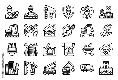 Construction Service Icon Collection Set. Clean Outline Icon Vector Illustration.