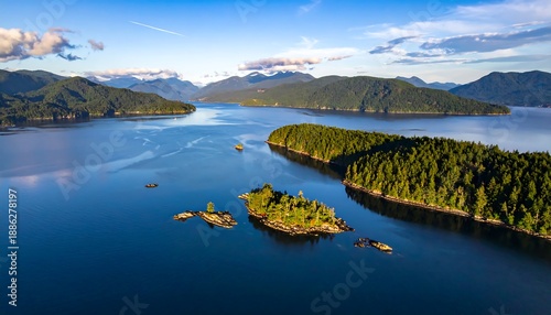 Aerial view of the beautiful Broughton Archipelago in British Columbia.