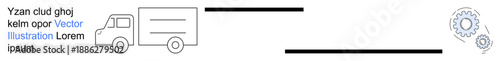 Supply chain, logistics management, transportation, delivery systems, industrial operations, technical processes. Delivery truck and gear icon. Logistics management and delivery systems concept