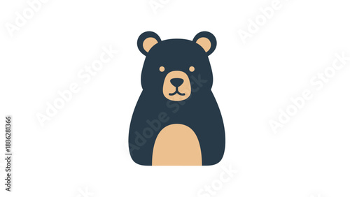 Cute cartoon black bear illustration with white background.