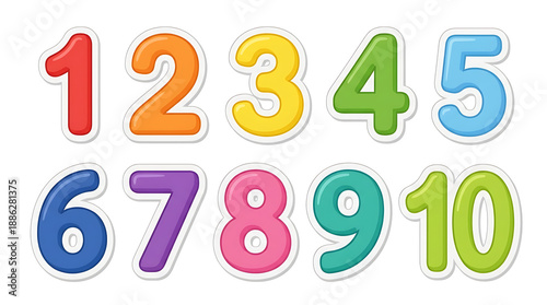 Colorful Cartoon Numbers One to Ten for Kids Education.