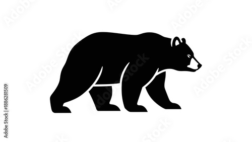 Silhouette of a black bear walking on a white background.