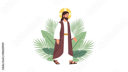 Jesus Christ Standing with Palm Fronds.