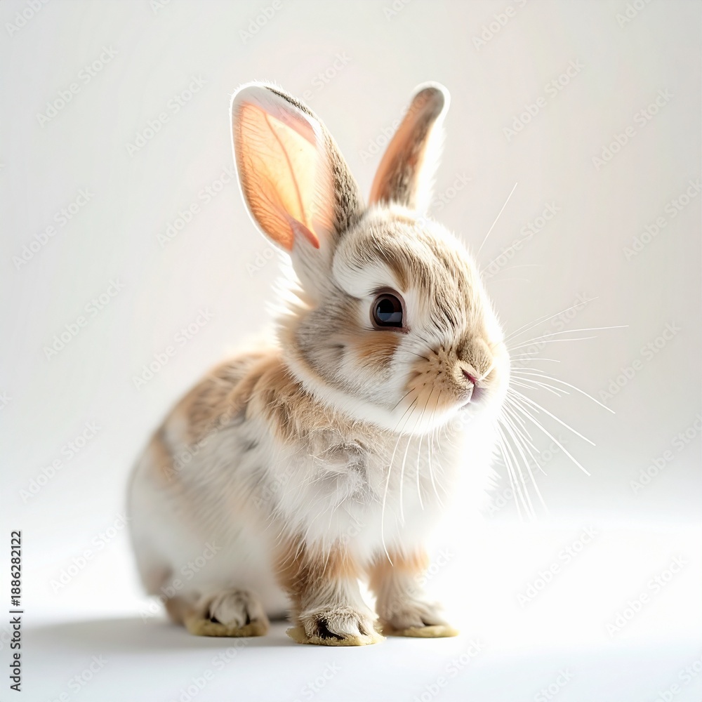 Fototapeta premium Adorable White and Tan Rabbit with Ears Up.