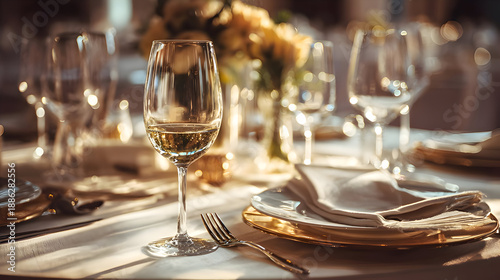 Elegant Wine Glass and Luxury Table Setting with Soft Bokeh
