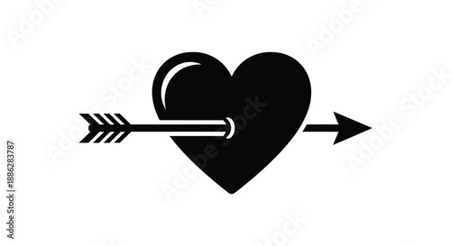 A striking black heart pierced by an arrow symbolizing love passion and the potential for emotional vulnerability