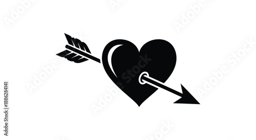 A striking black silhouette depicts a heart pierced by an arrow symbolizing love passion and perhaps a touch of pain