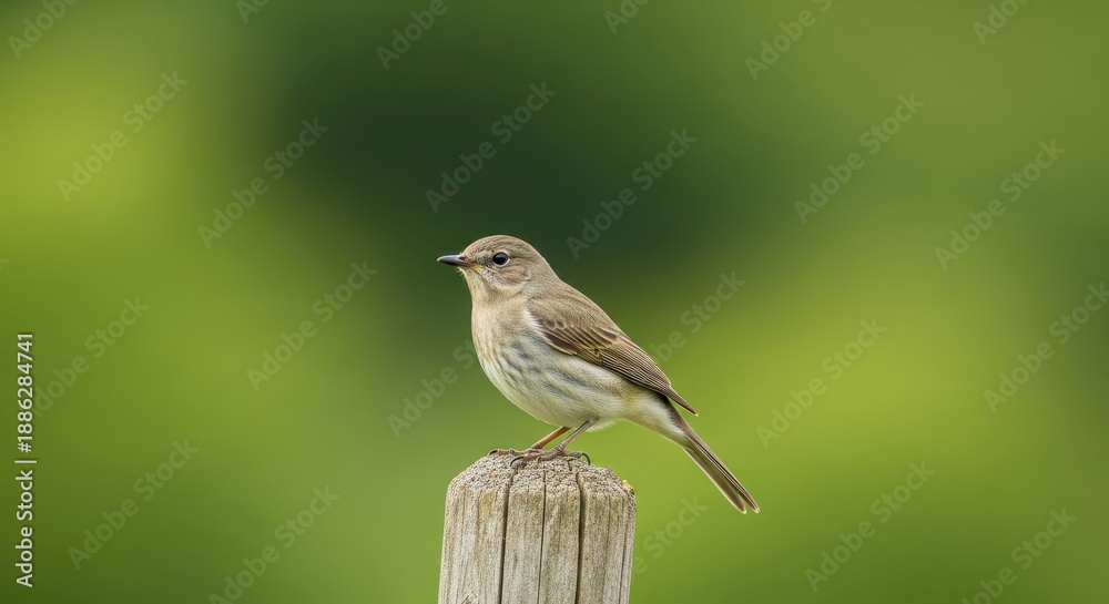 Fototapeta premium A small bird perched on a wooden post in nature.