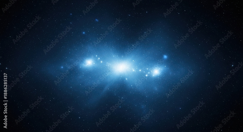 Naklejka premium Bright blue stars shine in the dark of space background