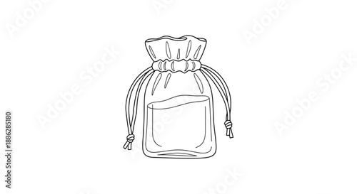 Line art illustration of a scent pouch isolated on a white background with drawstring details