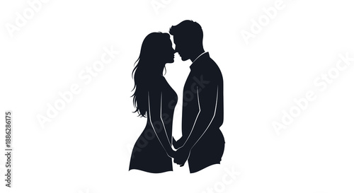 A silhouetted couple embracing closely their heads gently touching in a tender moment of affection and connection
