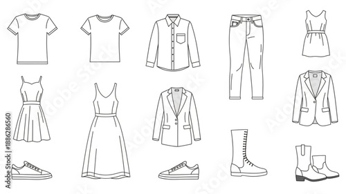 Collection of Hand Drawn Clothing and Footwear Items.