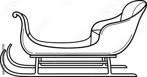 Minimalist Christmas sleigh line art illustration featuring a classic Santa Claus sled outline for holiday coloring pages winter decorations and festive vector design