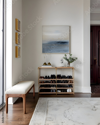 Minimal Interior Hallway with Modern Shoe Storage Cabinet