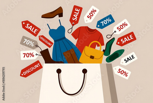 Exploding Shopping Bags Sale Gifts Vector Art