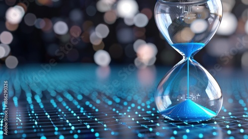Wallpaper Mural Hourglass with Blue Sand on a Glowing Digital Background Representing Time and Technology Torontodigital.ca