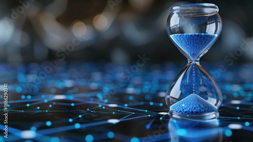 Wallpaper Mural Hourglass with Blue Sand Against a Technological Background Symbolizing Time Management and Digital Innovation Torontodigital.ca