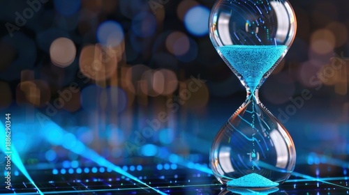 Wallpaper Mural Conceptual hourglass on futuristic background with blue sand and glowing lights symbolizing time passing and technology evolution Torontodigital.ca