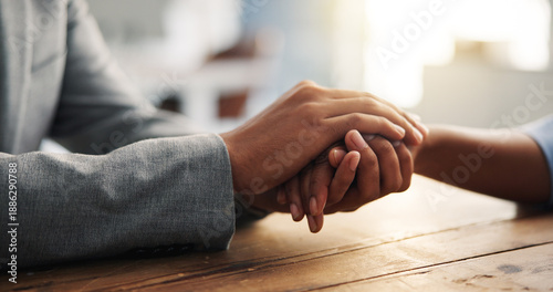 Quadro su tela Holding hands, support and people with empathy, comfort and compassion for healing