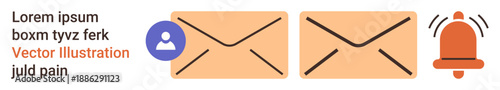 Email communication, notifications, social media, messaging, digital alerts, business communication. Envelopes and a notification bell icon. Email communication and notifications concepts