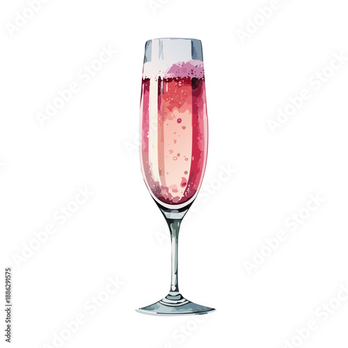 Valentines Champagne Flute Watercolor Vector Illustration – Minimal Pink Sparkling Drink Design