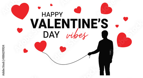 A festive valentine s day illustration depicts hearts a silhouetted couple and cheerful typography conveying romantic vibes and celebration