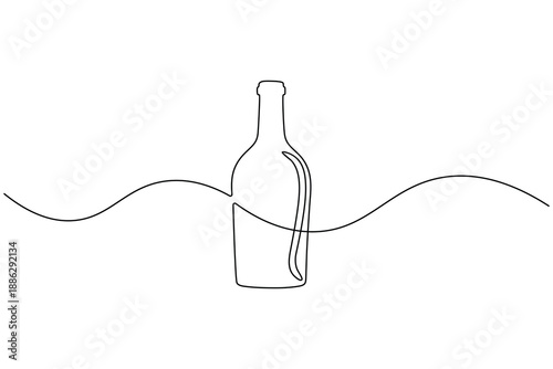 Single line drawing of a wine bottle and glasses minimalist illustration
