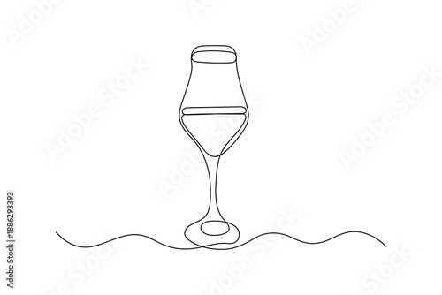 Minimalist wine glass continuous line art isolated on white background
