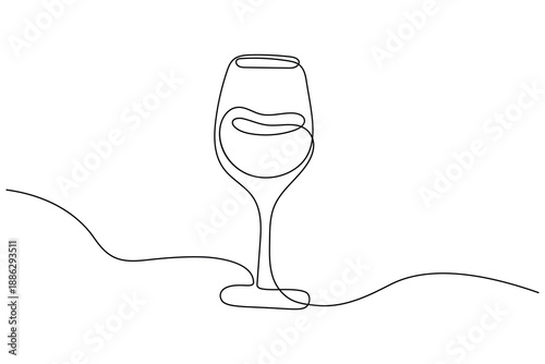 Wine glass icon continuous one line drawing white background minimalist style
