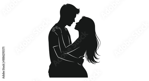 A striking silhouette depicts a couple embracing tenderly showcasing a romantic connection and intimate moment of affection