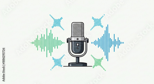 Microphone with sound waves and noise cancelling symbols