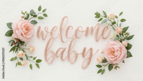 Welcome Baby Banner, Pastel Floral Gender-Neutral Newborn Announcement, Baby Shower Background, Neutral Nursery Wall Art, Digital Download
