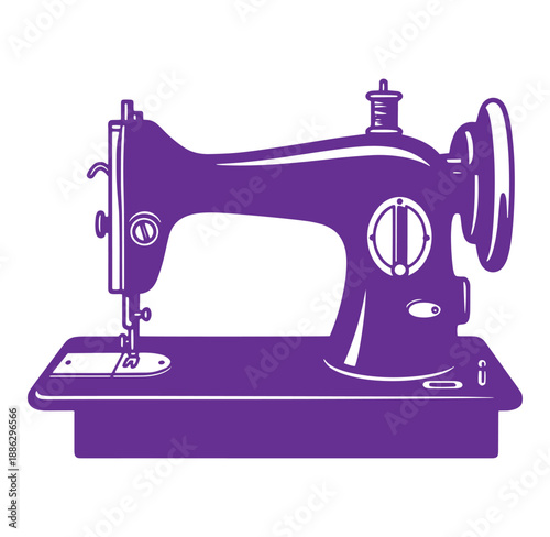 Purple sewing machine icon for fashion design and textile industry use