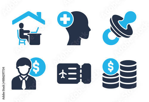 Work-Life Balance and Finance icon set. Solid glyph series icons