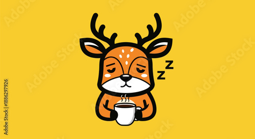 Cartoon deer enjoying coffee
