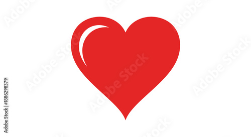 A vibrant solid red heart shape is prominently displayed against a stark white background symbolizing affection and care
