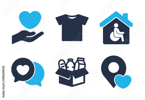 Humanitarian Aid and Charity Logistics icon set. Solid glyph series icons
