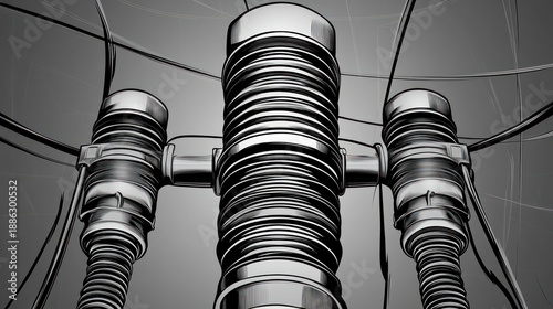 Industrial Electrical Transformers Closeup View.