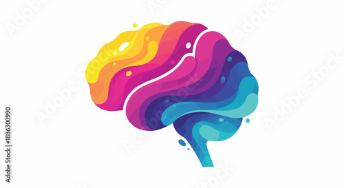 Vibrant, colorful abstract illustration of a human brain with swirling rainbow colors representing creativity and ideas.