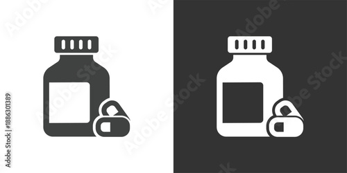 Medicine Bottle and Capsules icon. Solid glyph series icon