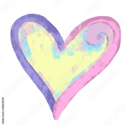 Cute watercolor yellow purple pink blue hand drawn painted abstract pastel colors hearts love happy valentines day kids doodle illustration clipart sticker for greeting card